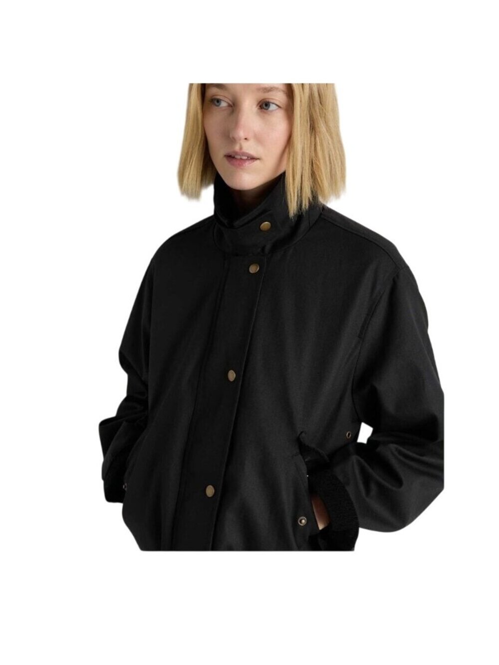 Quince Women's Organic Waxed Cotton Cropped Barn Jacket Black Size L NWT - Picture 8 of 8